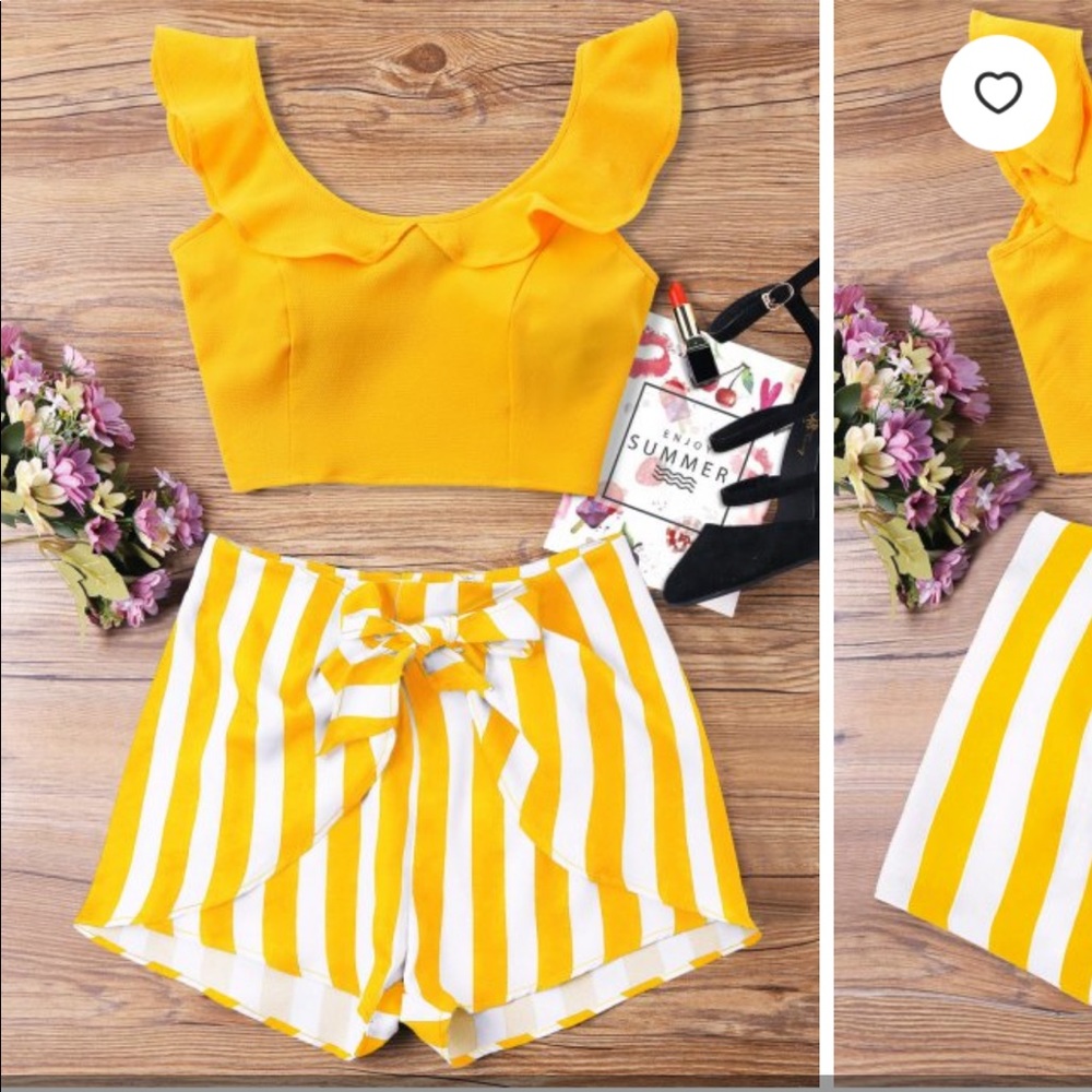 Ruffle striped shorts, 2 piece set
